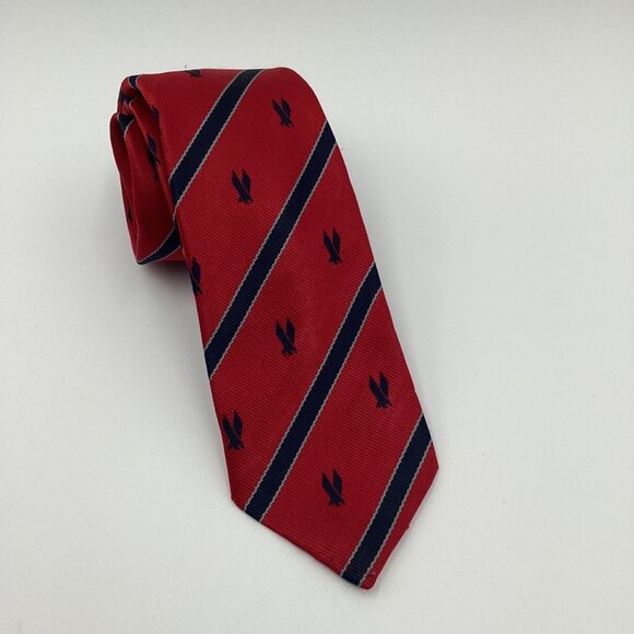Vintage Prince Consort Red & Navy Striped Neck Tie With Eagle Motif - Picture 1 of 8